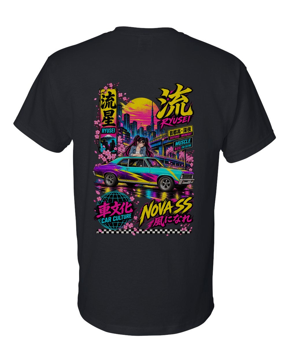RYUSEI NOVA SS full-back artwork black t-shirt back view with the design
