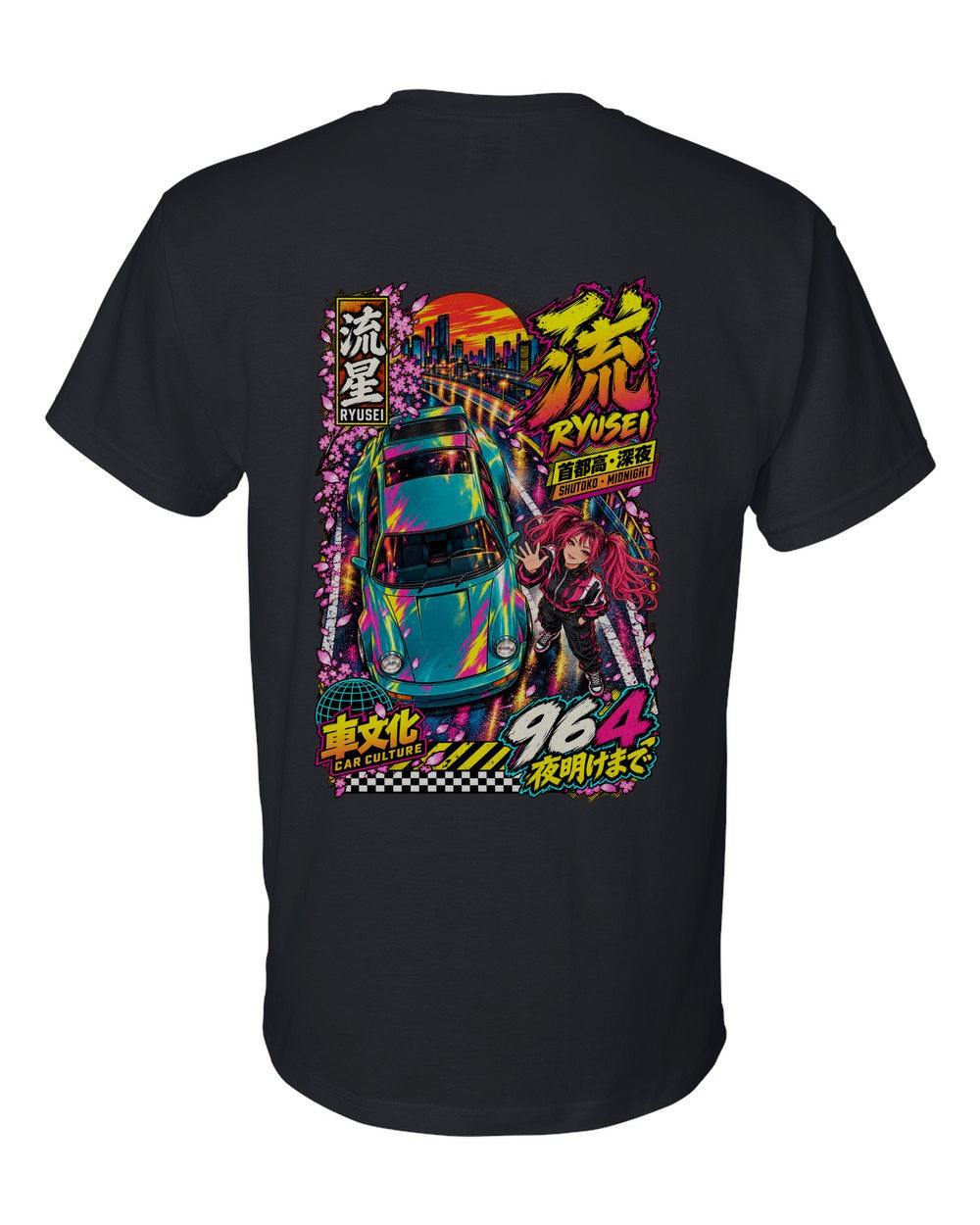RYUSEI 964 full-back artwork black t-shirt back view with the design