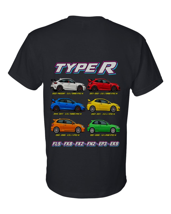 Honda Civic Type R evolution poster black t-shirt back view with the design