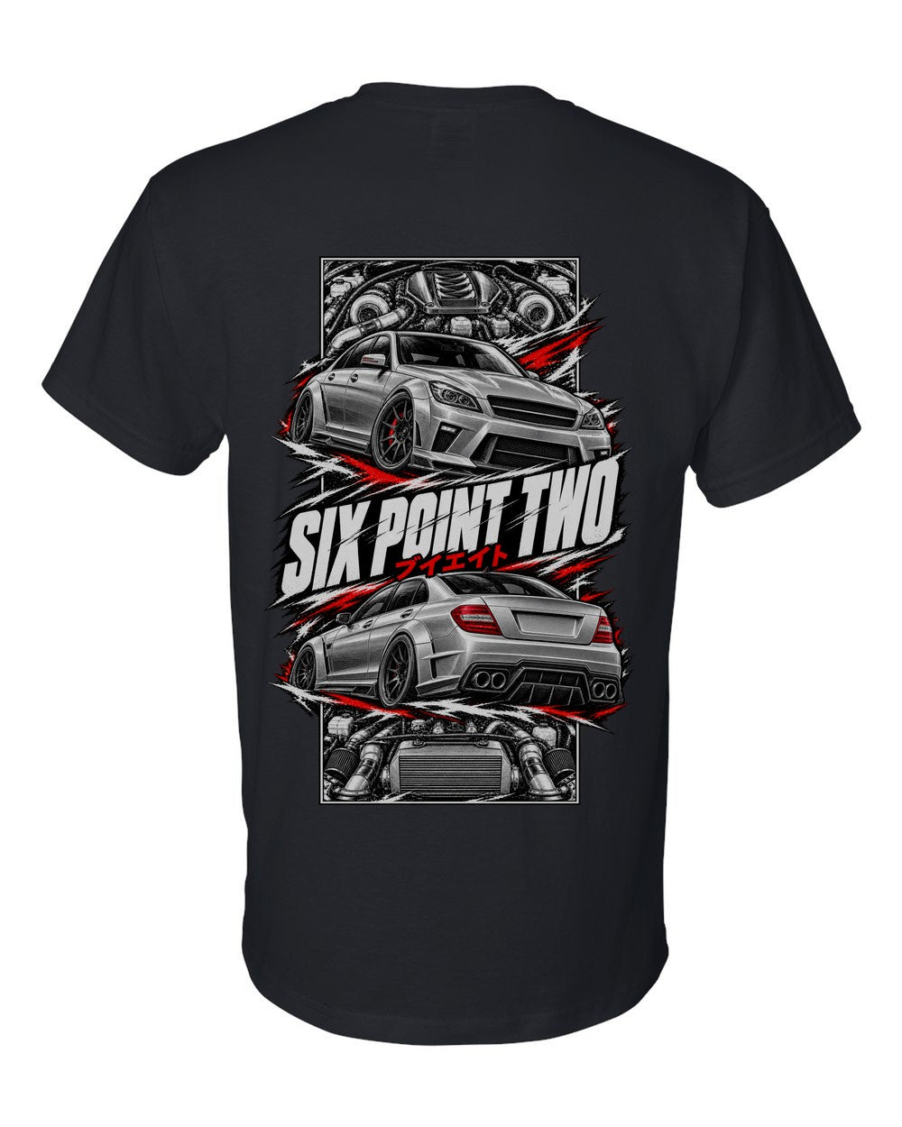 Mercedes-AMG C63 torn poster black t-shirt back view with the design