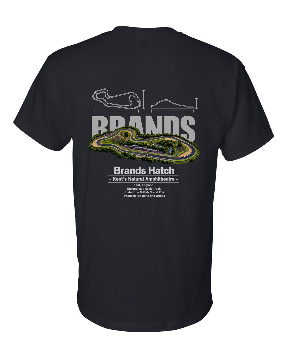 Brands Hatch black t-shirt back view with the design