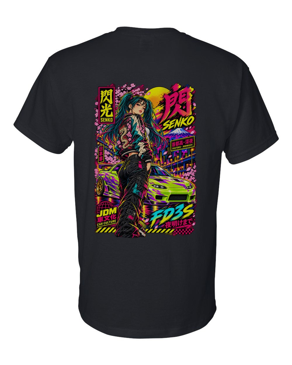 SENKO FD3S full-back artwork black t-shirt back view with the design