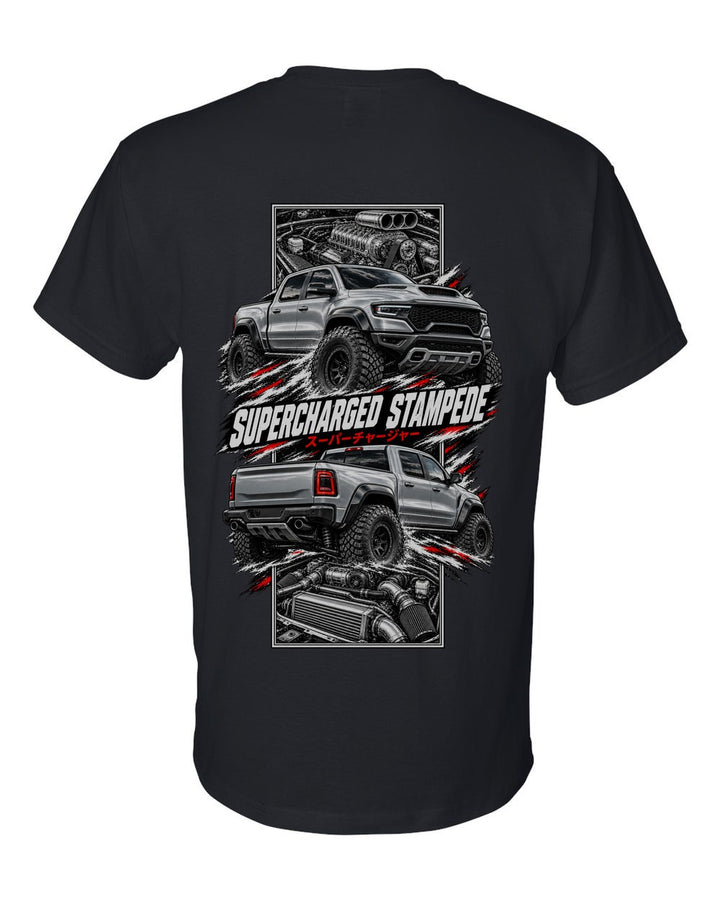 RAM 1500 Trx torn poster black t-shirt back view with the design