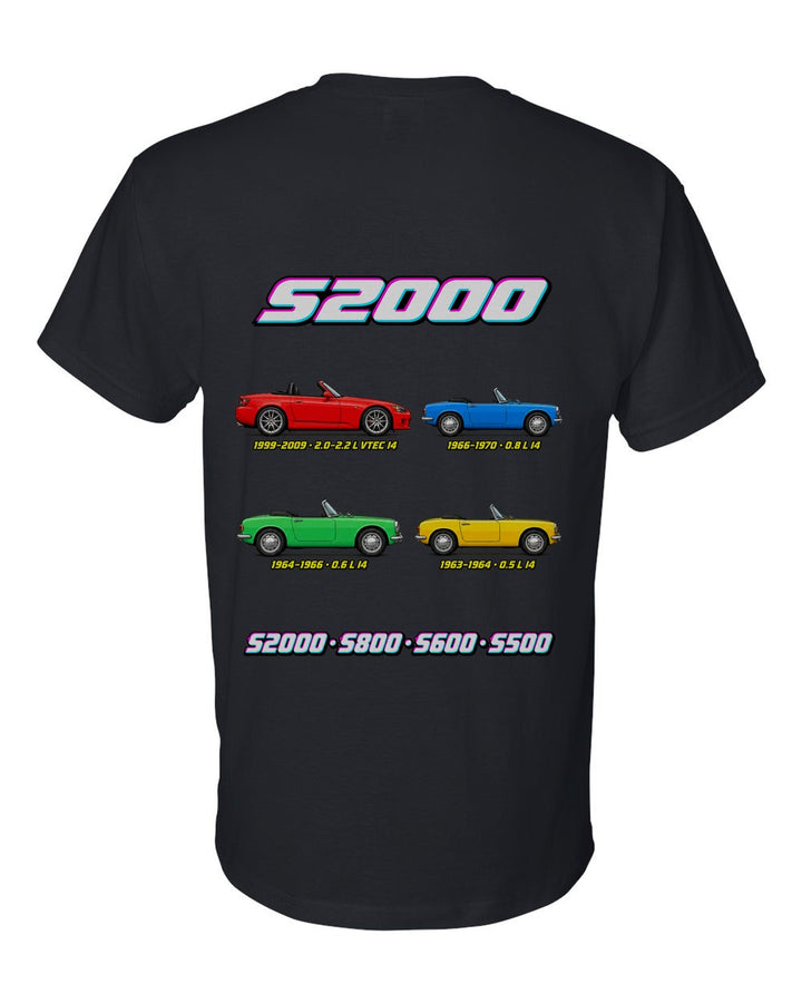 Honda S2000 evolution poster black t-shirt back view with the design