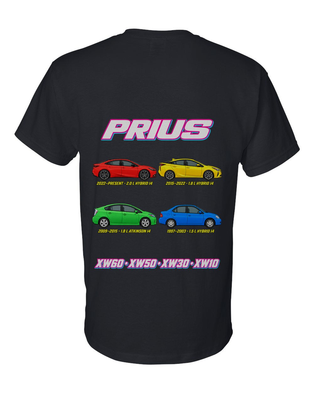 Toyota Prius evolution poster black t-shirt back view with the design