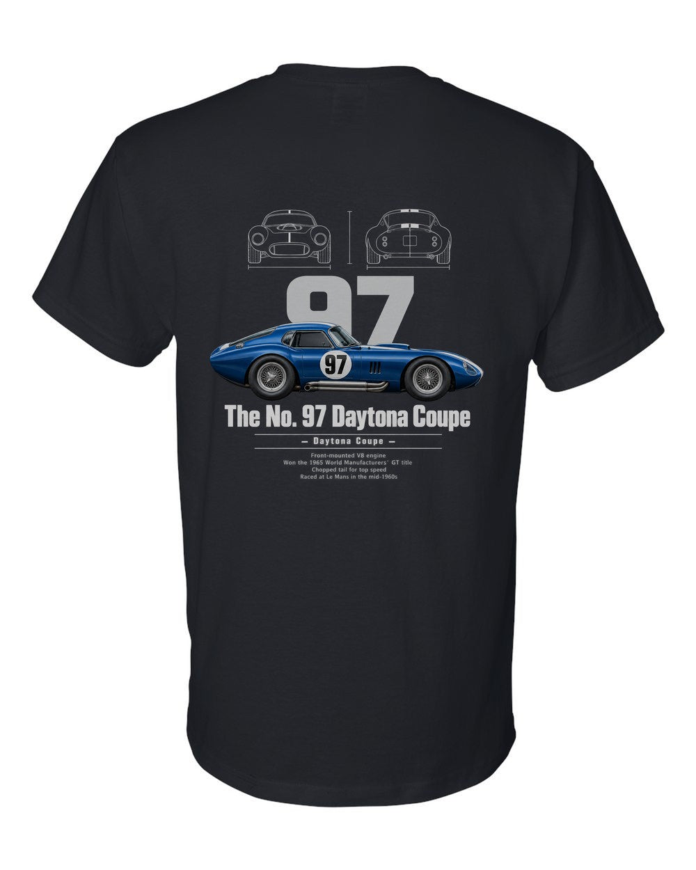 No. 97 Daytona Coupe black t-shirt back view with the design