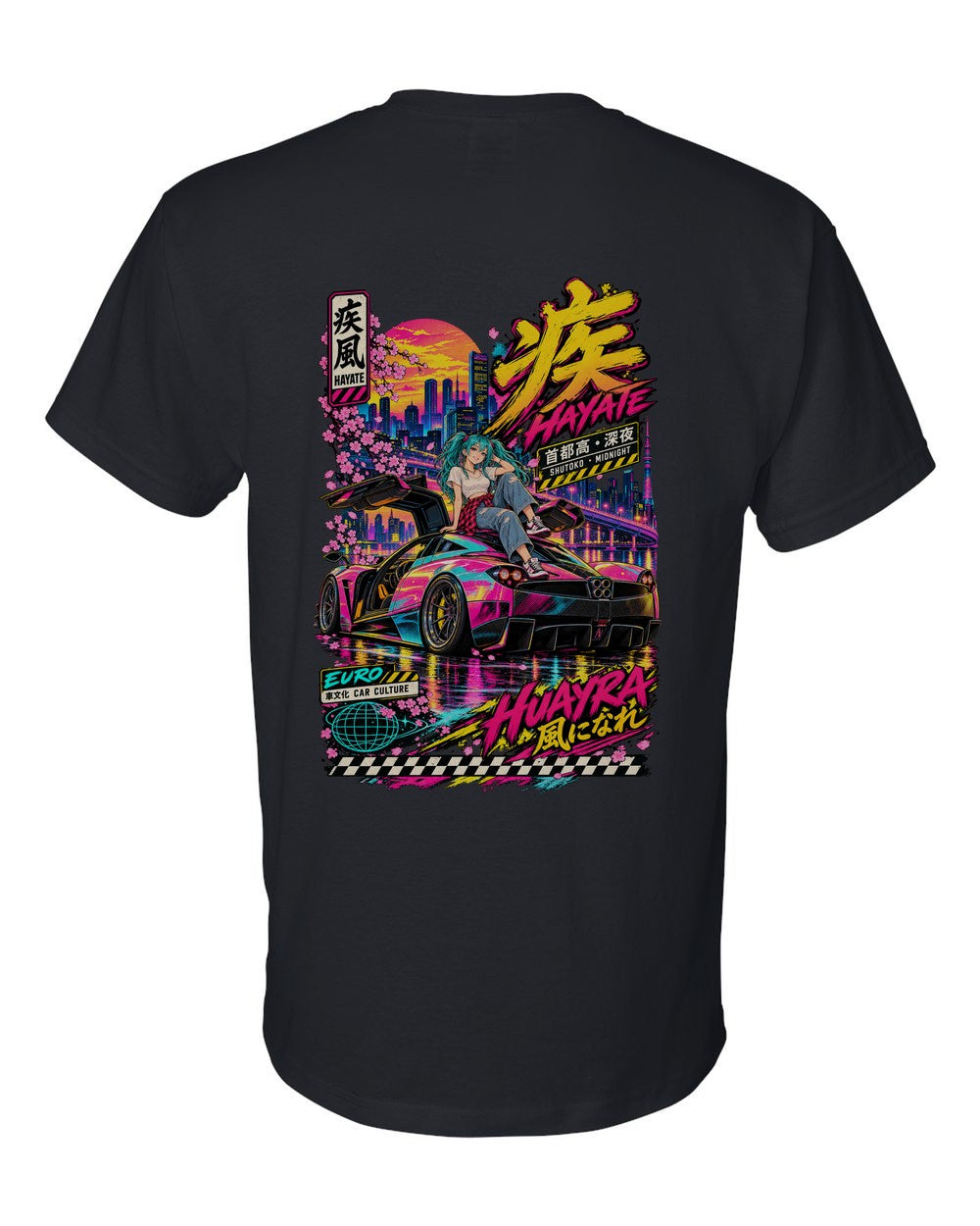 HAYATE HUAYRA full-back artwork black t-shirt back view with the design