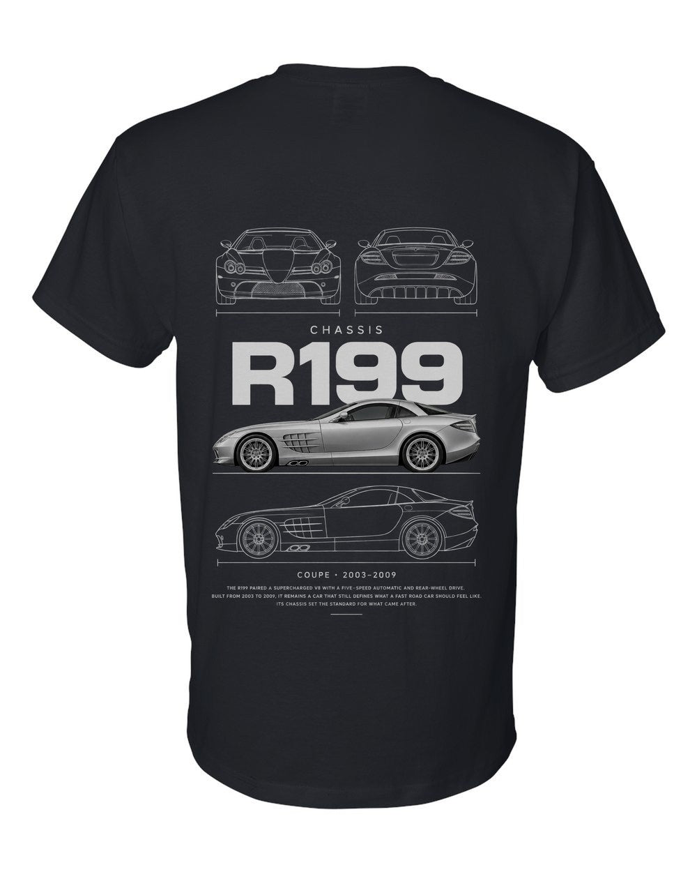 R199 full-back artwork black t-shirt back view with the design