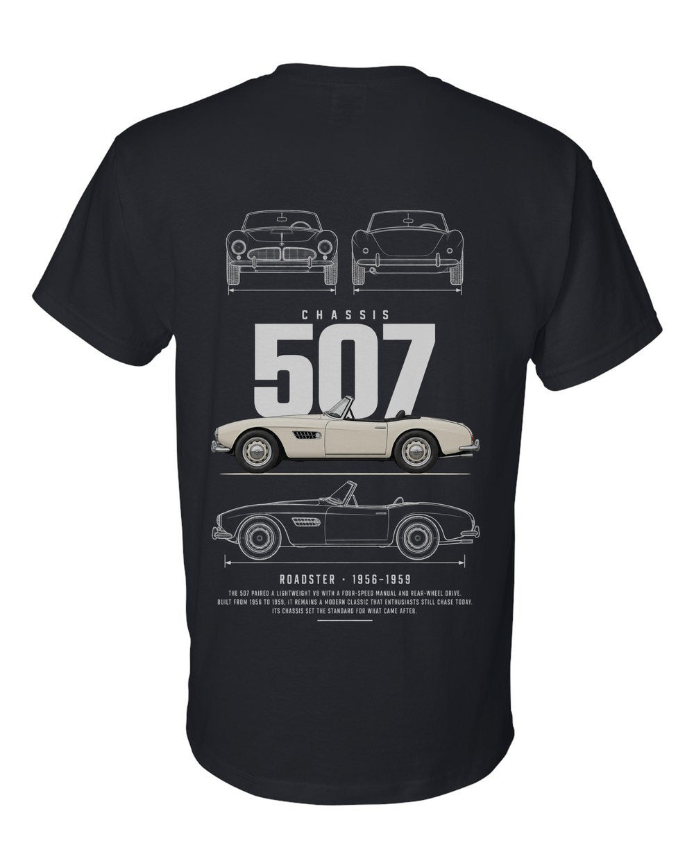 507 full-back artwork black t-shirt back view with the design