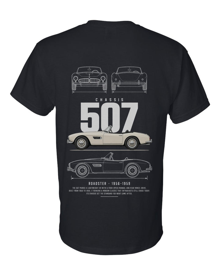 507 full-back artwork black t-shirt back view with the design