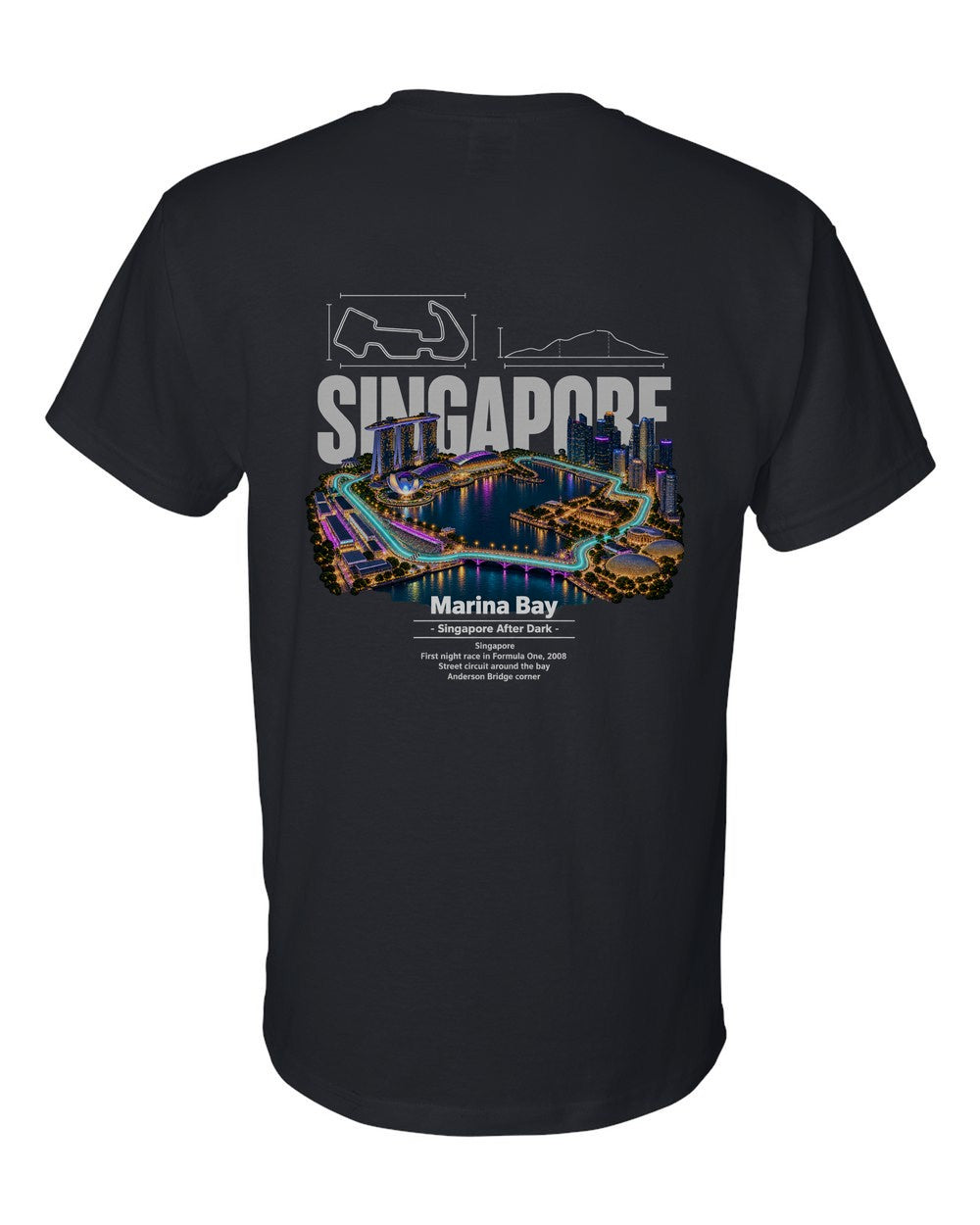 Marina Bay black t-shirt back view with the design