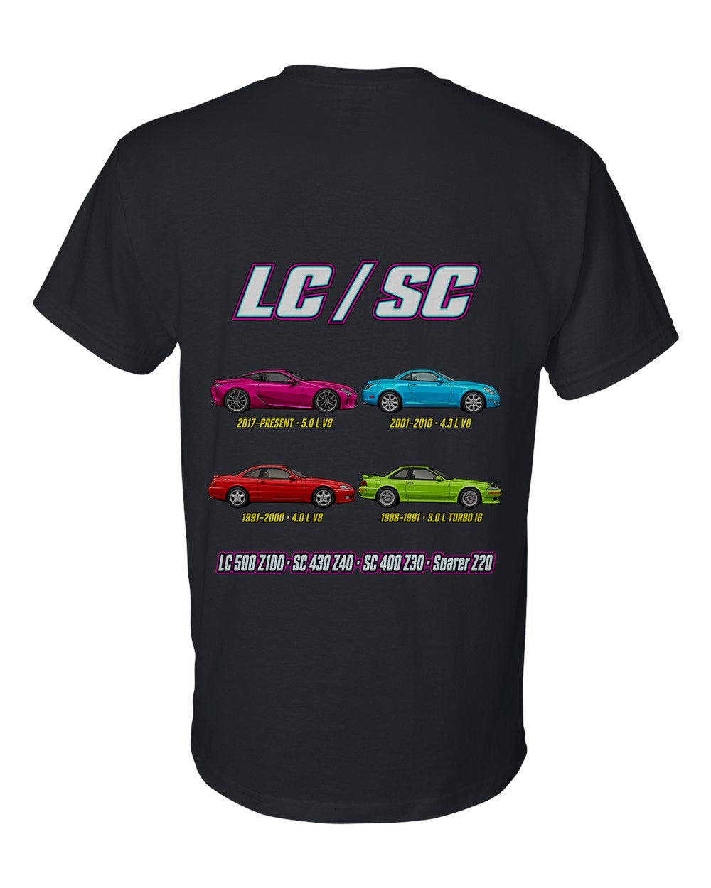 Lexus SC LC evolution poster black t-shirt back view with the design