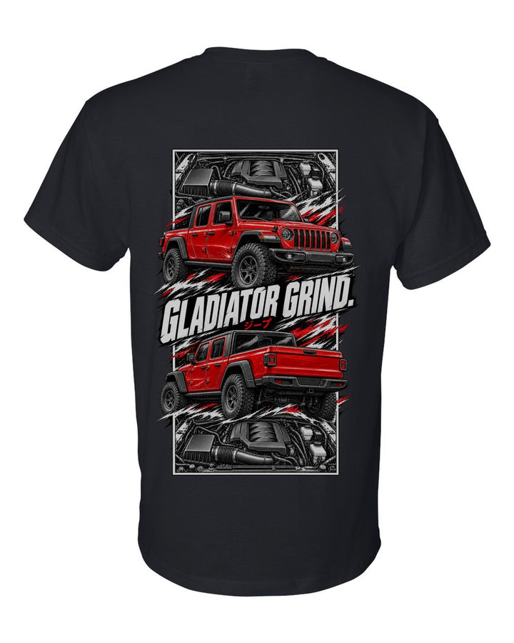 Jeep Gladiator torn poster black t-shirt back view with the design