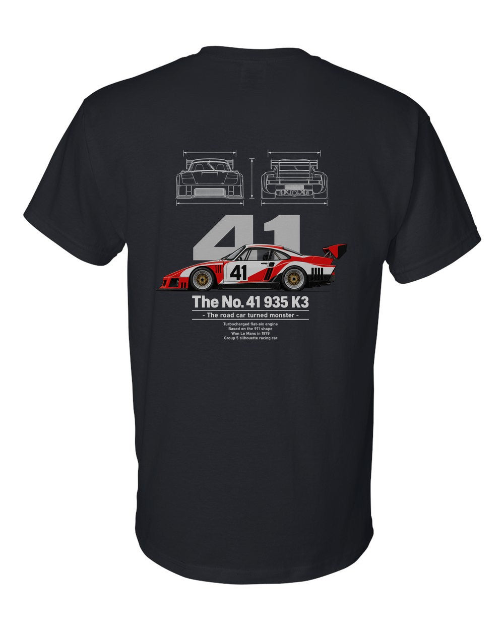 No. 41 935 K3 black t-shirt back view with the design