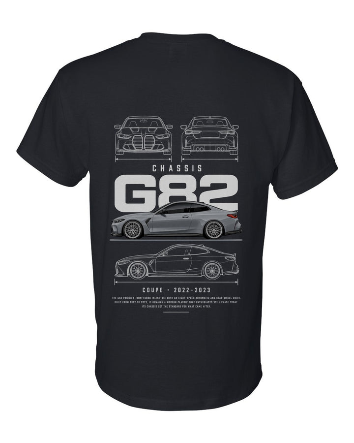 G82 full-back artwork black t-shirt back view with the design