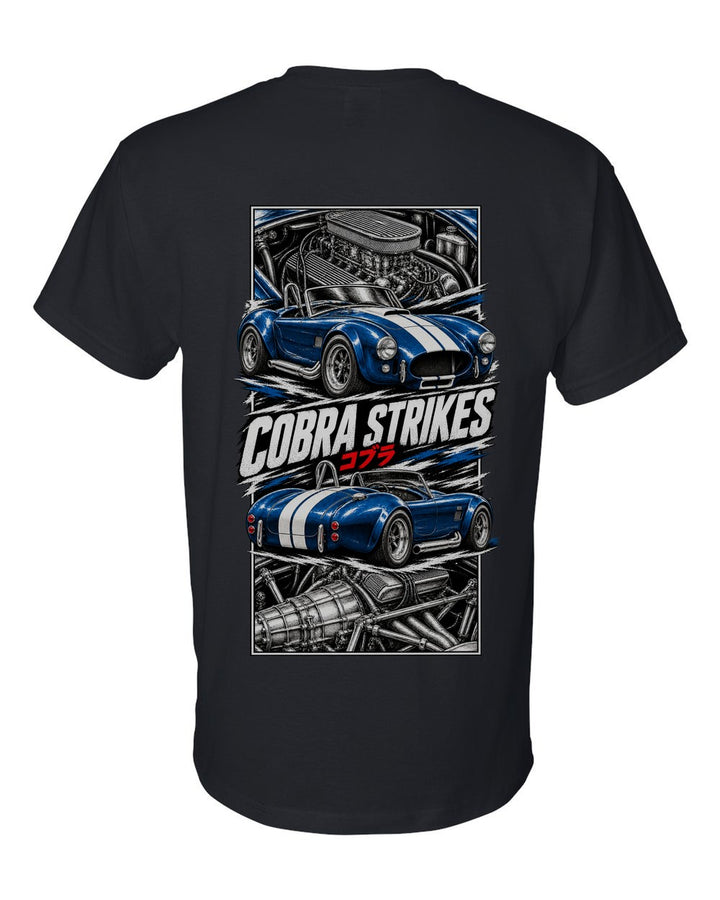 Shelby Cobra 427 torn poster black t-shirt back view with the design