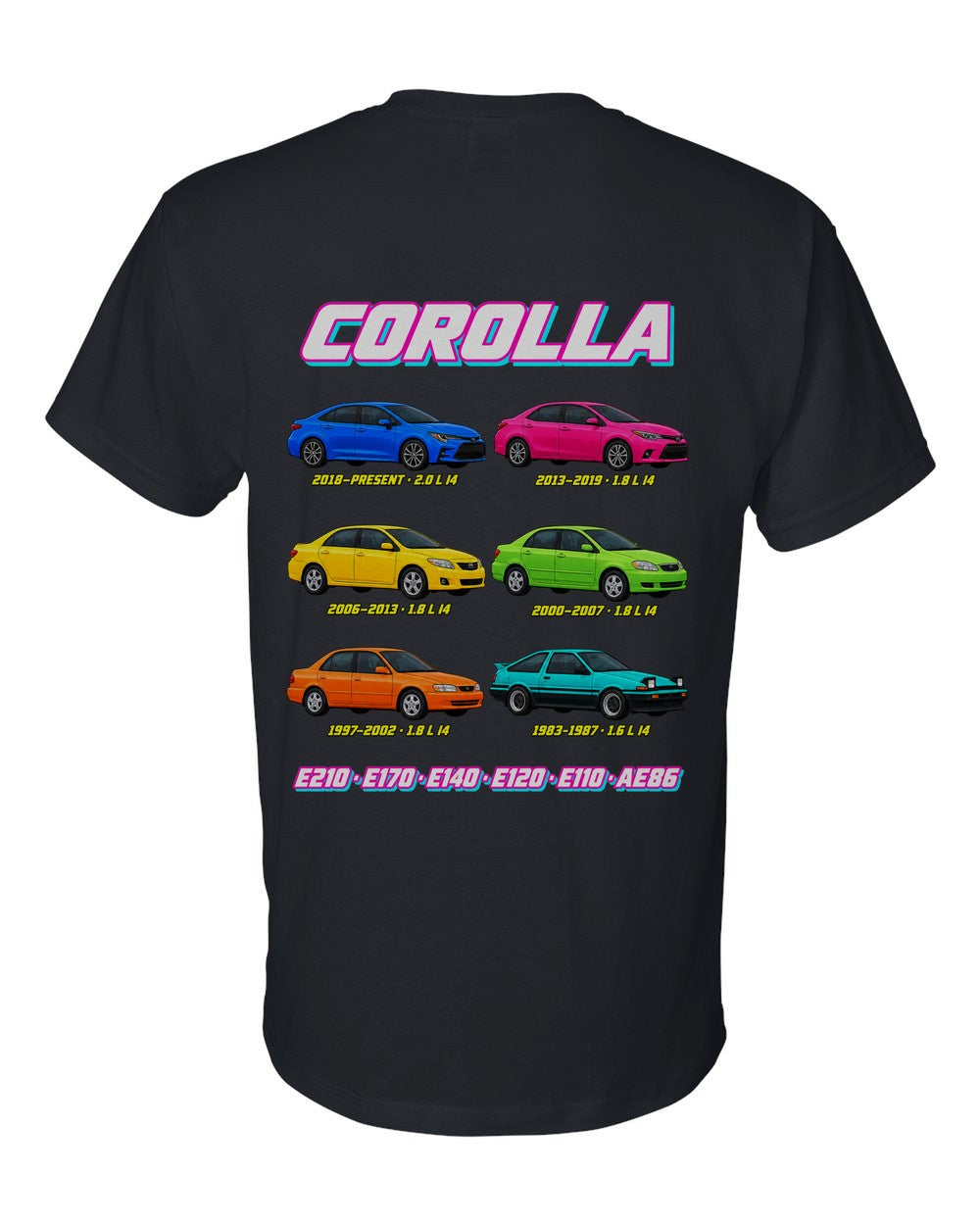 Toyota Corolla evolution poster black t-shirt back view with the design