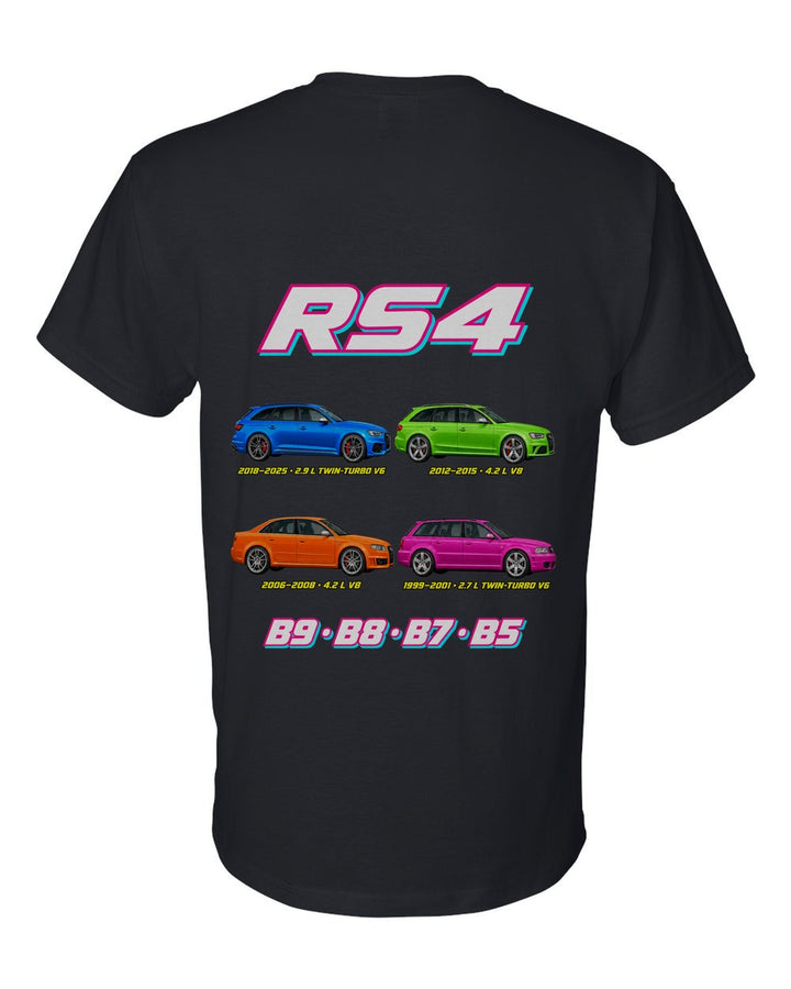 Audi RS4 evolution poster black t-shirt back view with the design