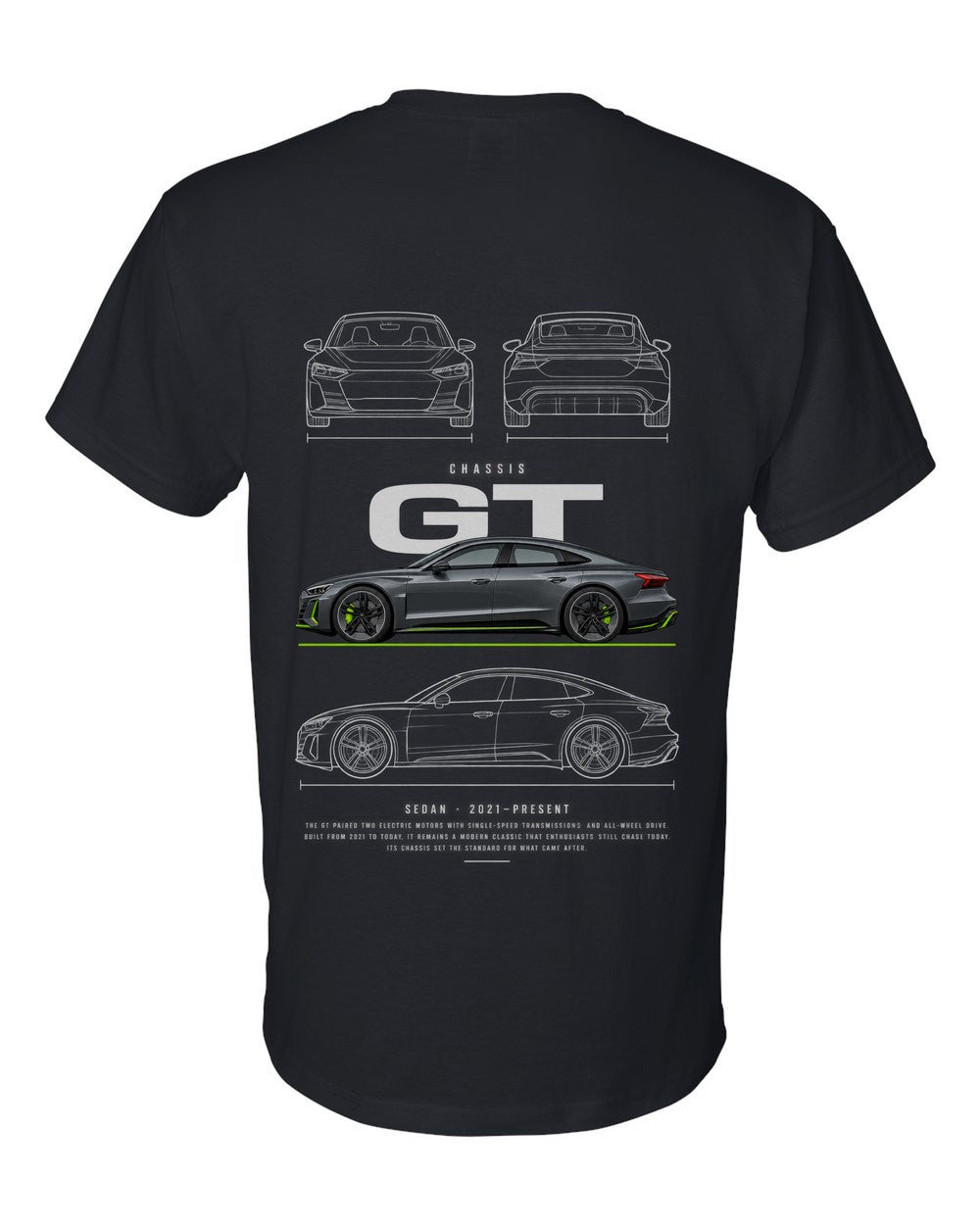 GT full-back artwork black t-shirt back view with the design