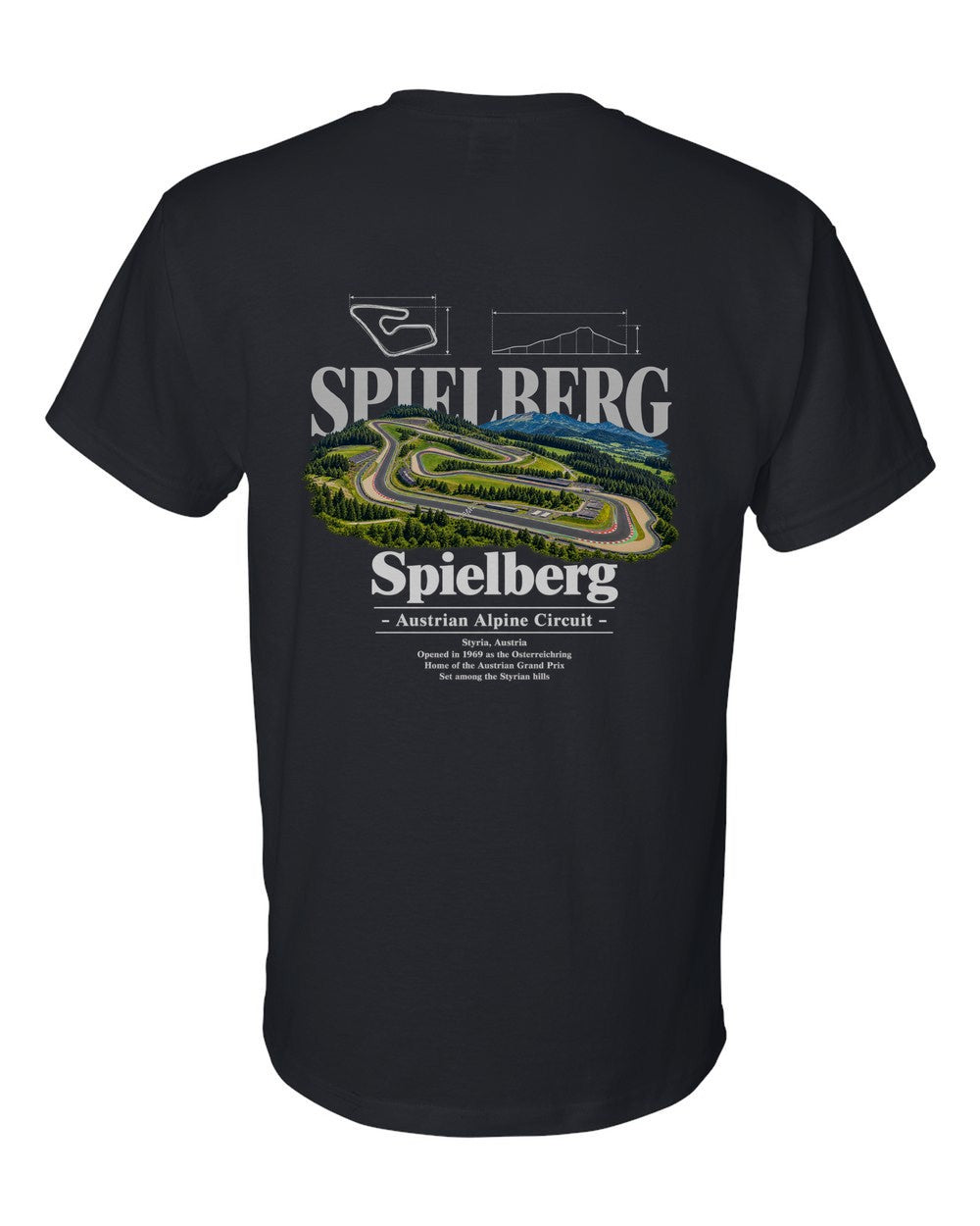 Spielberg black t-shirt back view with the design