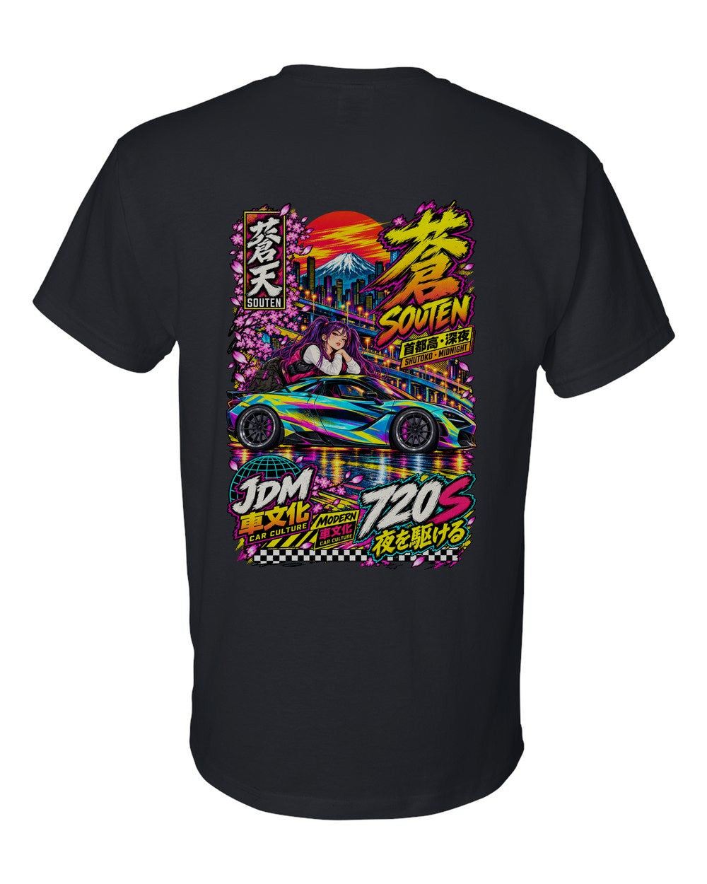 SOUTEN 720S full-back artwork black t-shirt back view with the design