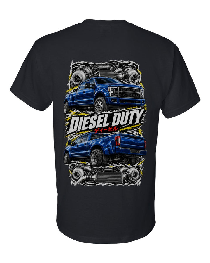 Ford F-250 Power Stroke torn poster black t-shirt back view with the design
