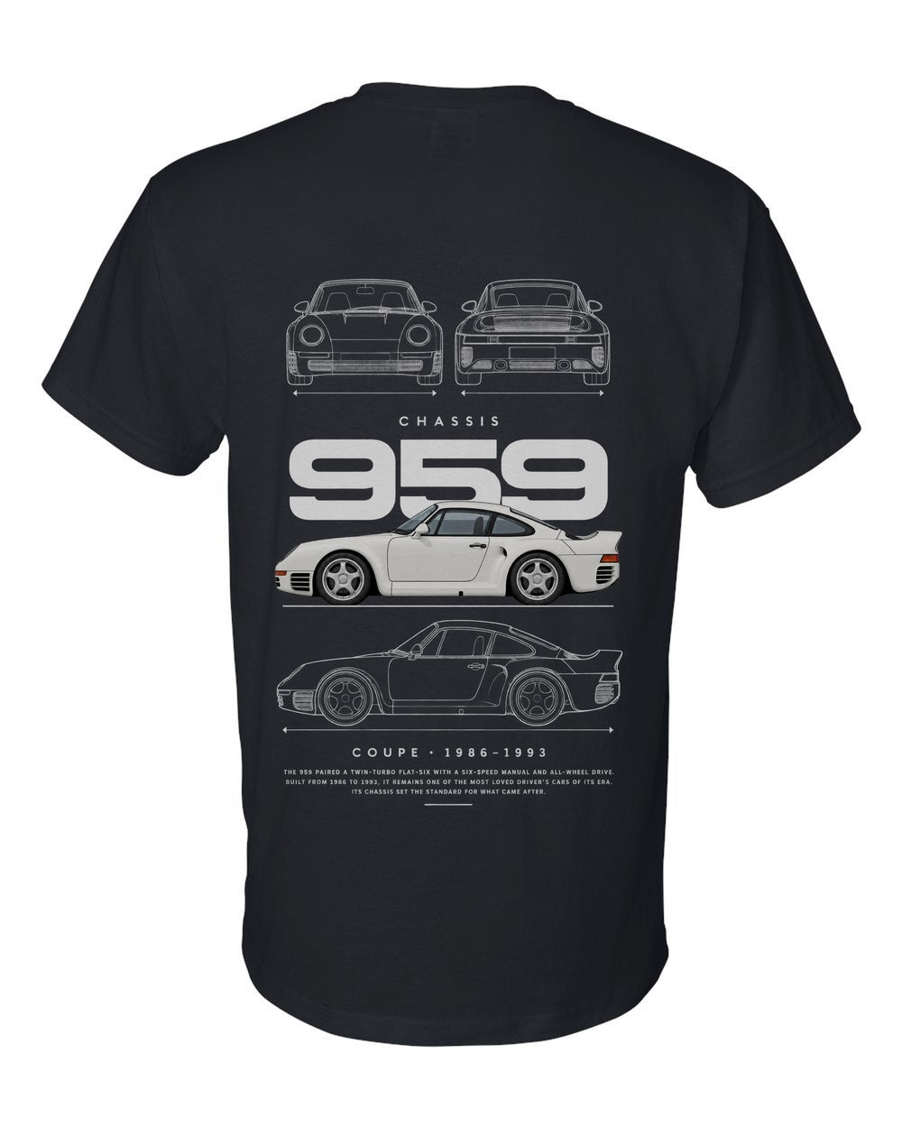 959 full-back artwork black t-shirt back view with the design