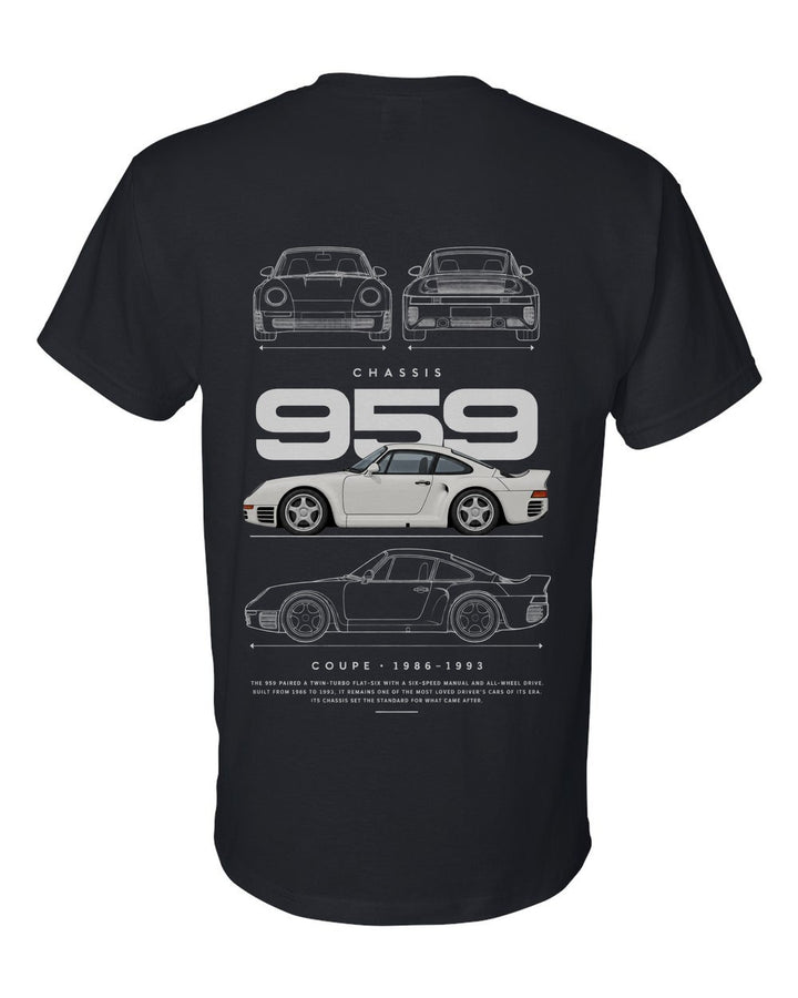 959 full-back artwork black t-shirt back view with the design