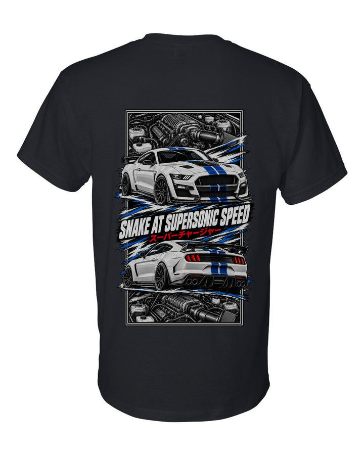 Shelby Gt500 torn poster black t-shirt back view with the design