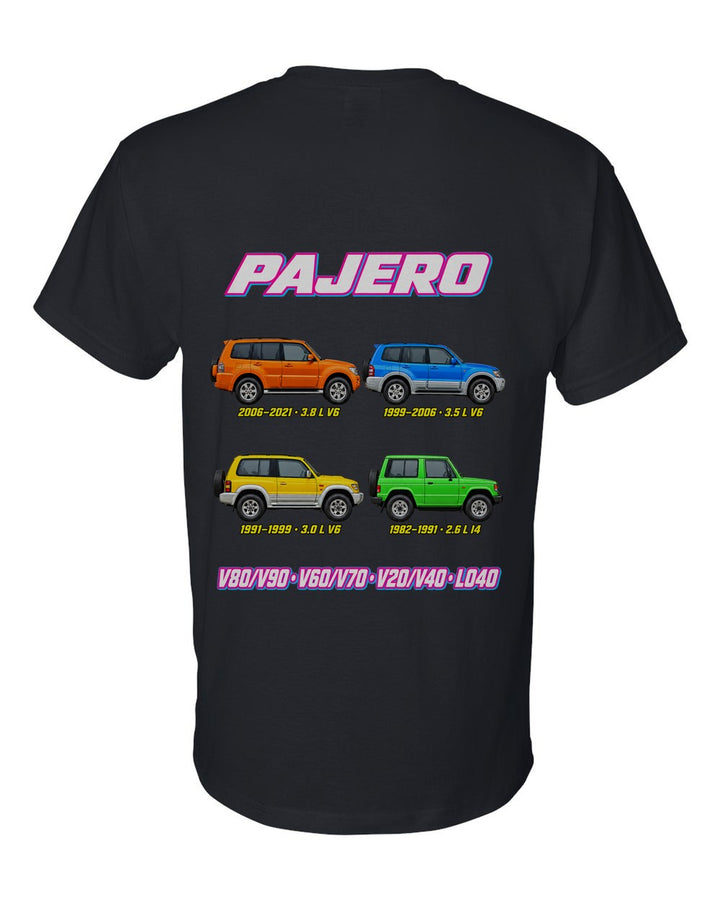 Mitsubishi Pajero evolution poster black t-shirt back view with the design