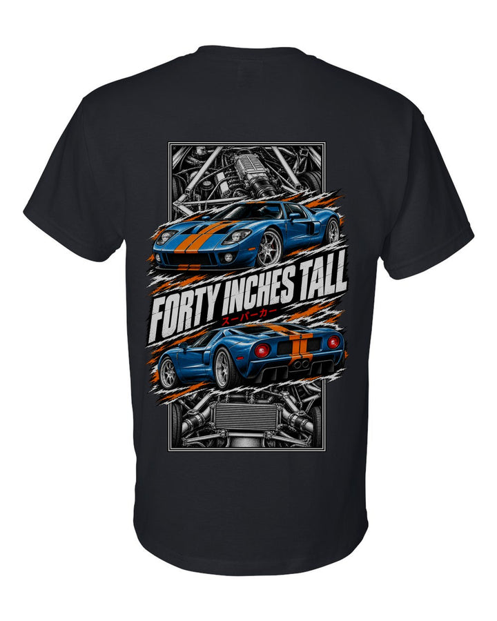 Ford Gt torn poster black t-shirt back view with the design