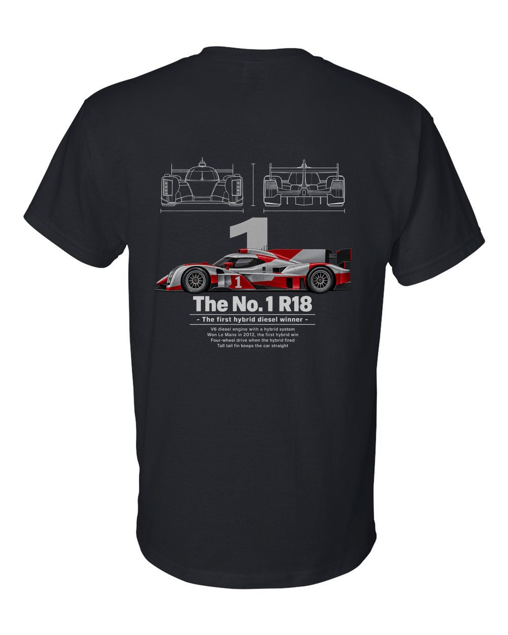 No. 1 R18 black t-shirt back view with the design