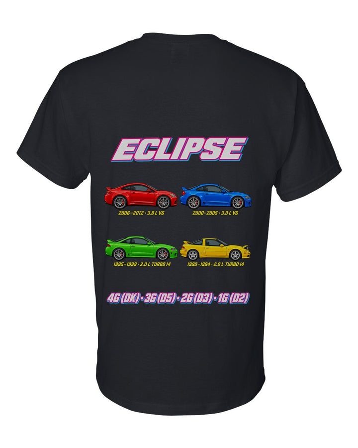 Mitsubishi Eclipse evolution poster black t-shirt back view with the design