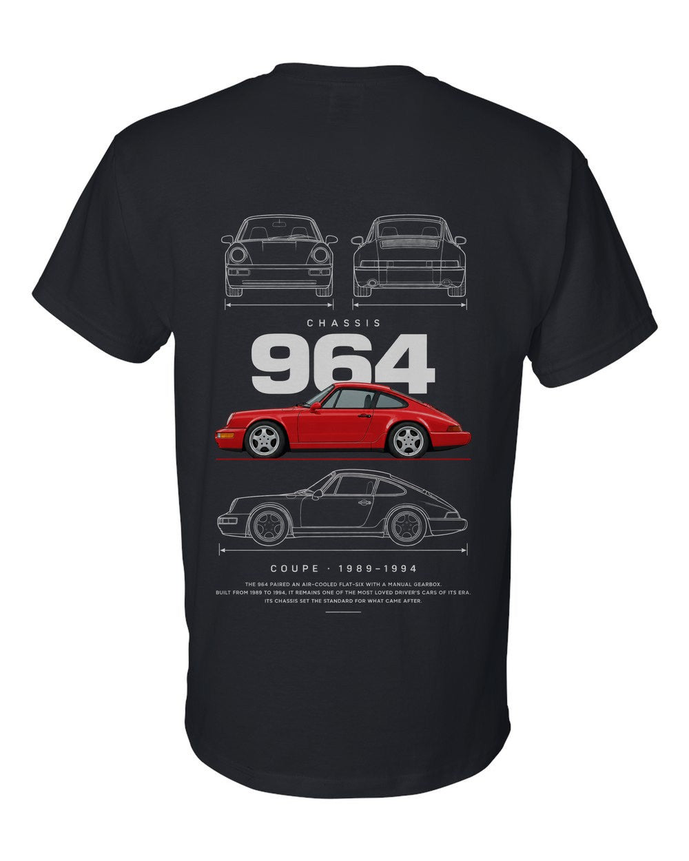 964 full-back artwork black t-shirt back view with the design