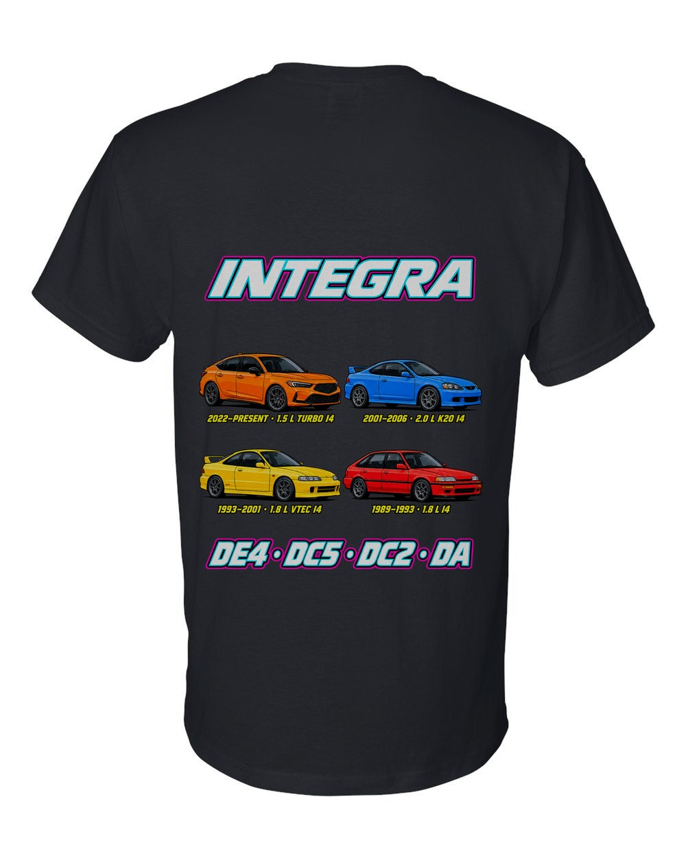 Honda Integra evolution poster black t-shirt back view with the design
