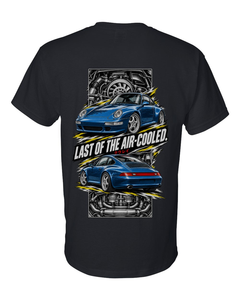 Porsche 911 993 torn poster black t-shirt back view with the design