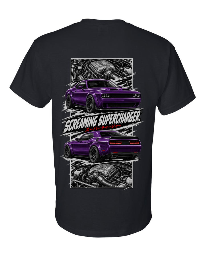 Dodge Hellcat torn poster black t-shirt back view with the design