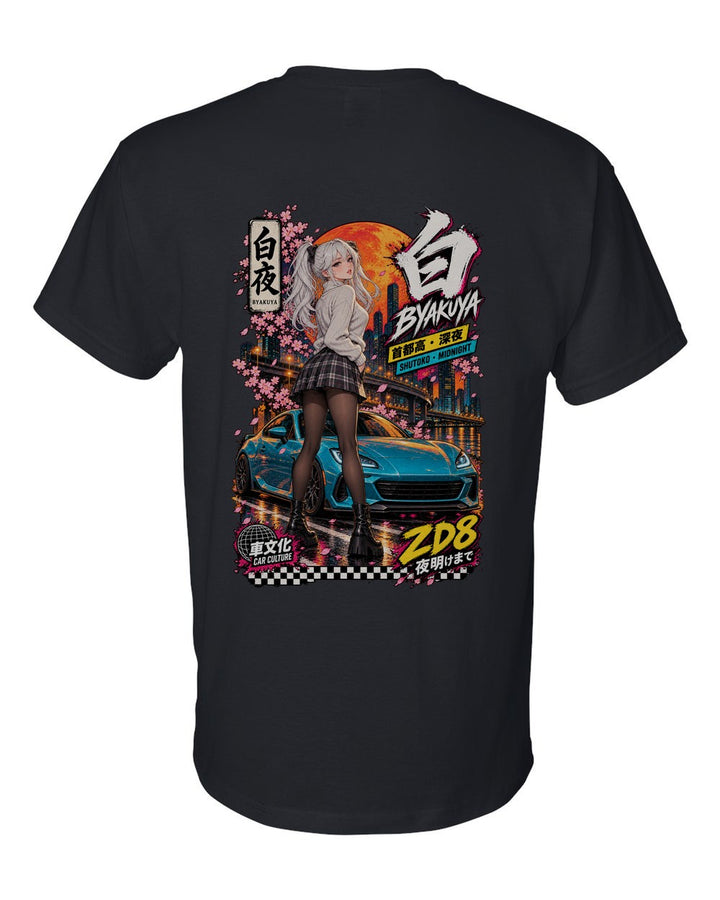 BYAKUYA ZD8 full-back artwork black t-shirt back view with the design