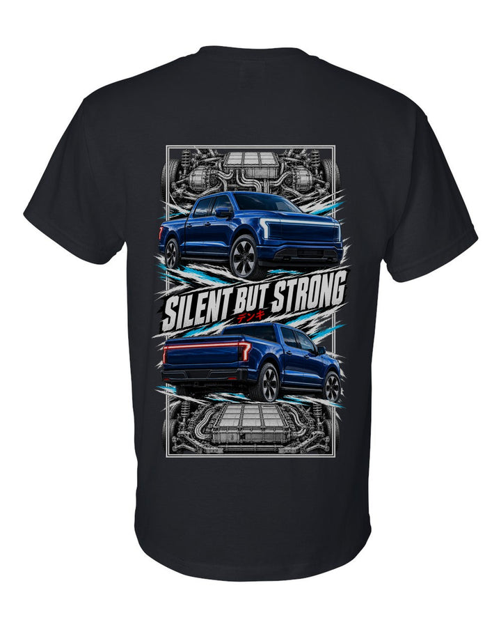 Ford F-150 Lightning torn poster black t-shirt back view with the design