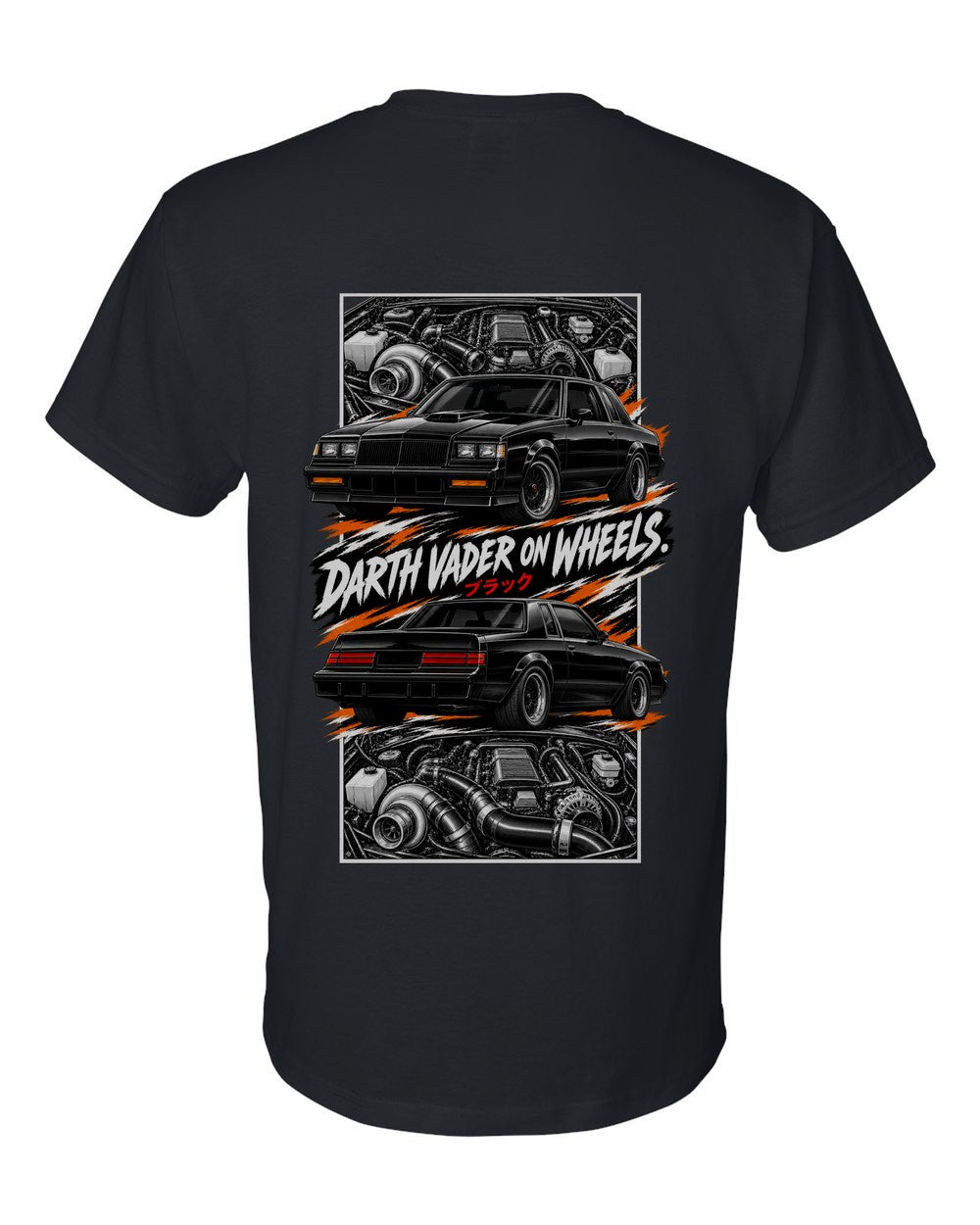 Buick Grand National torn poster black t-shirt back view with the design