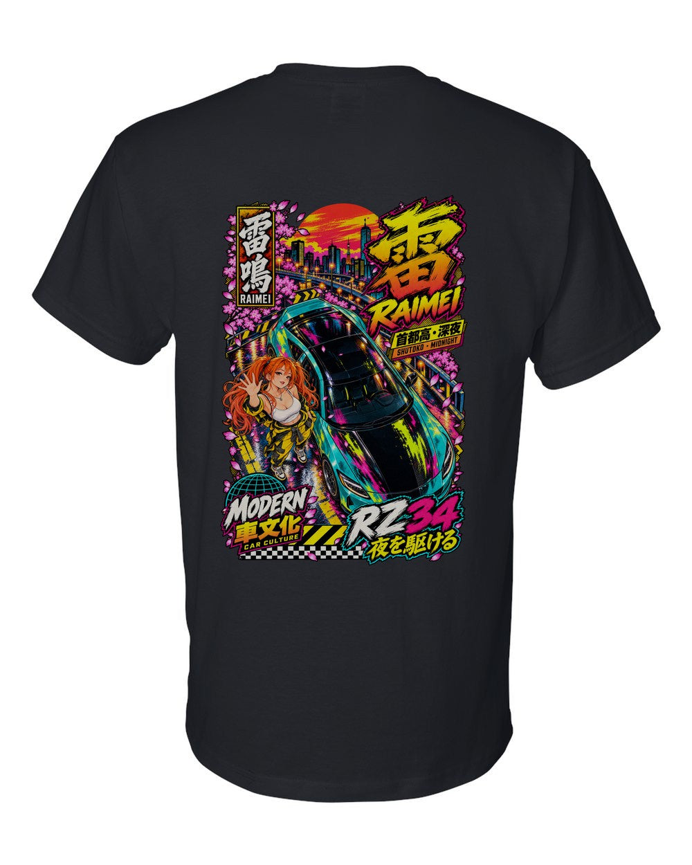 RAIMEI RZ34 full-back artwork black t-shirt back view with the design