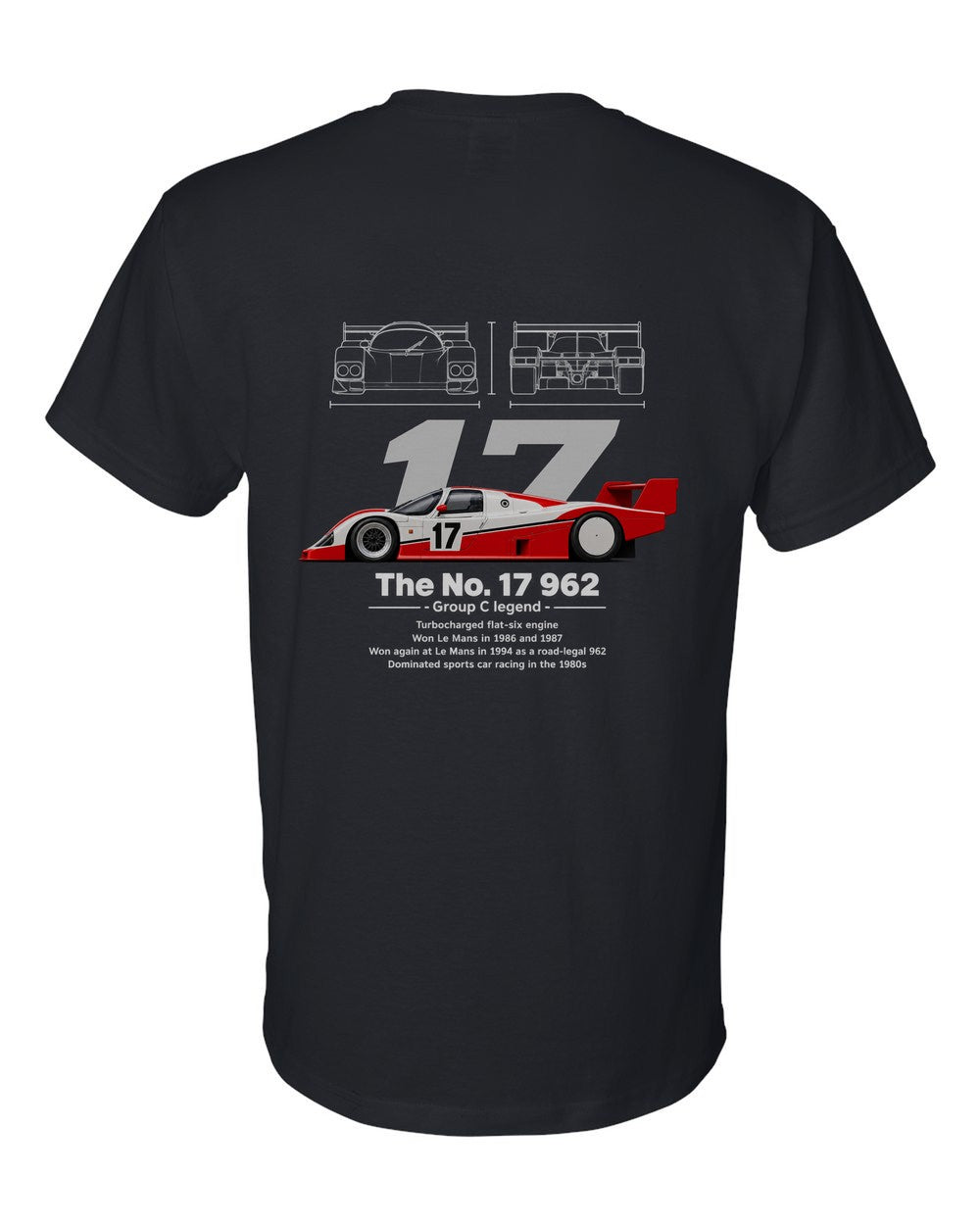 No. 17 962 black t-shirt back view with the design
