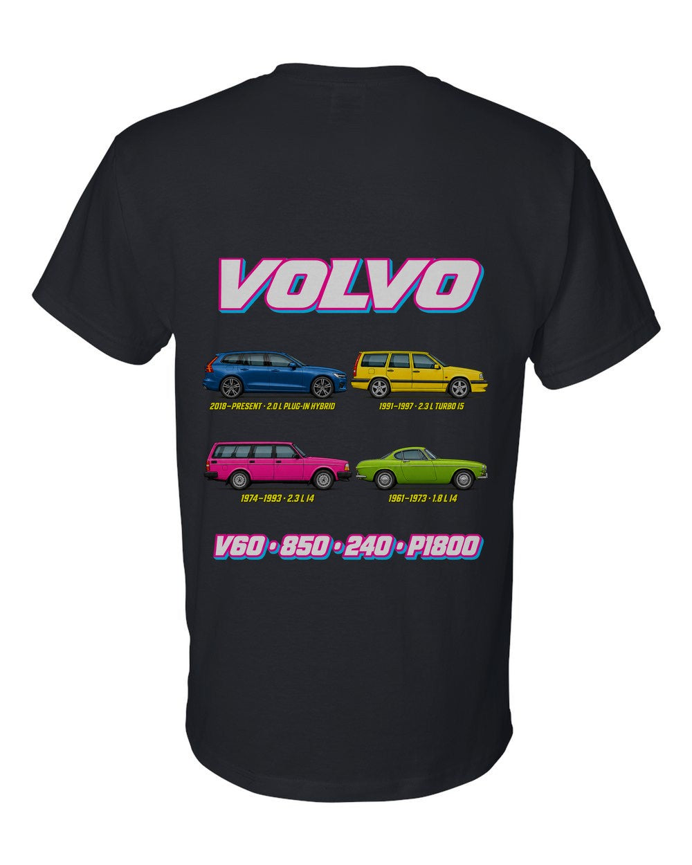 Volvo Performance evolution poster black t-shirt back view with the design