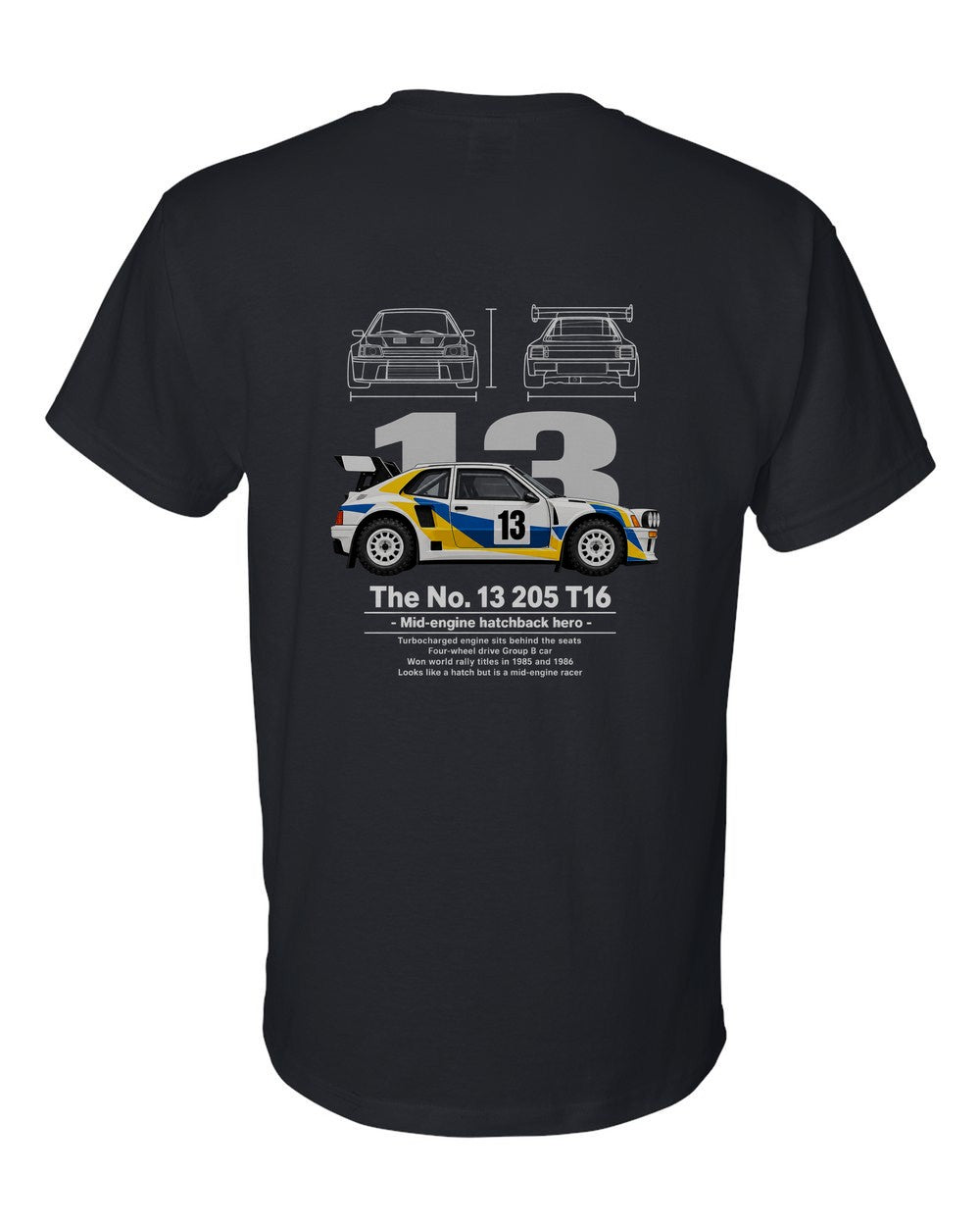 No. 13 205 T16 black t-shirt back view with the design