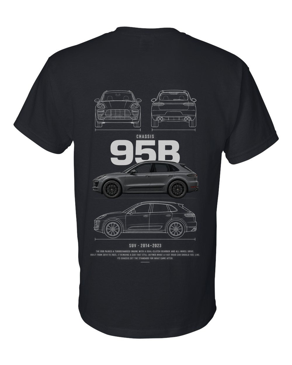 95B full-back artwork black t-shirt back view with the design