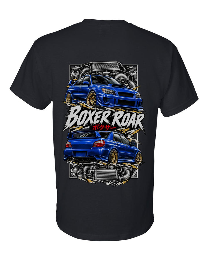 Subaru Wrx Gdb torn poster black t-shirt back view with the design