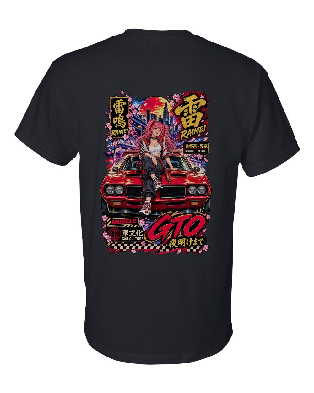 RAIMEI GTO full-back artwork black t-shirt back view with the design