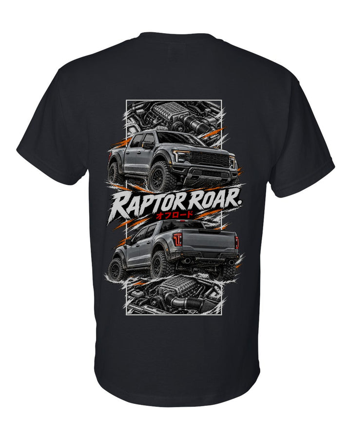 Ford F-150 Raptor R torn poster black t-shirt back view with the design