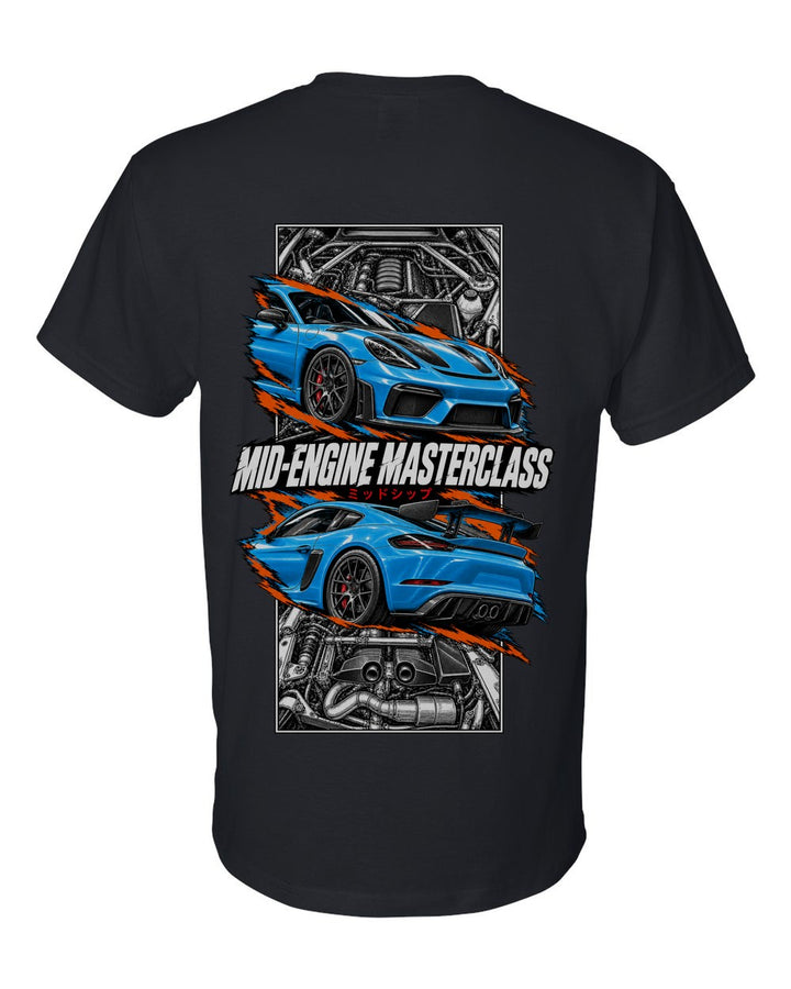 Porsche 718 Gt4 torn poster black t-shirt back view with the design