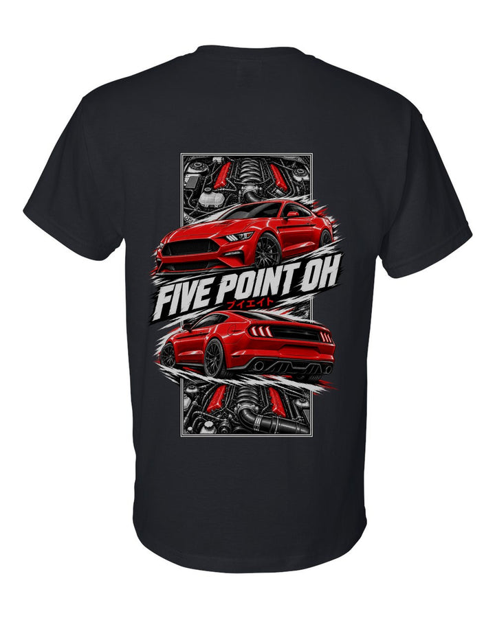 Ford Mustang Gt S550 torn poster black t-shirt back view with the design